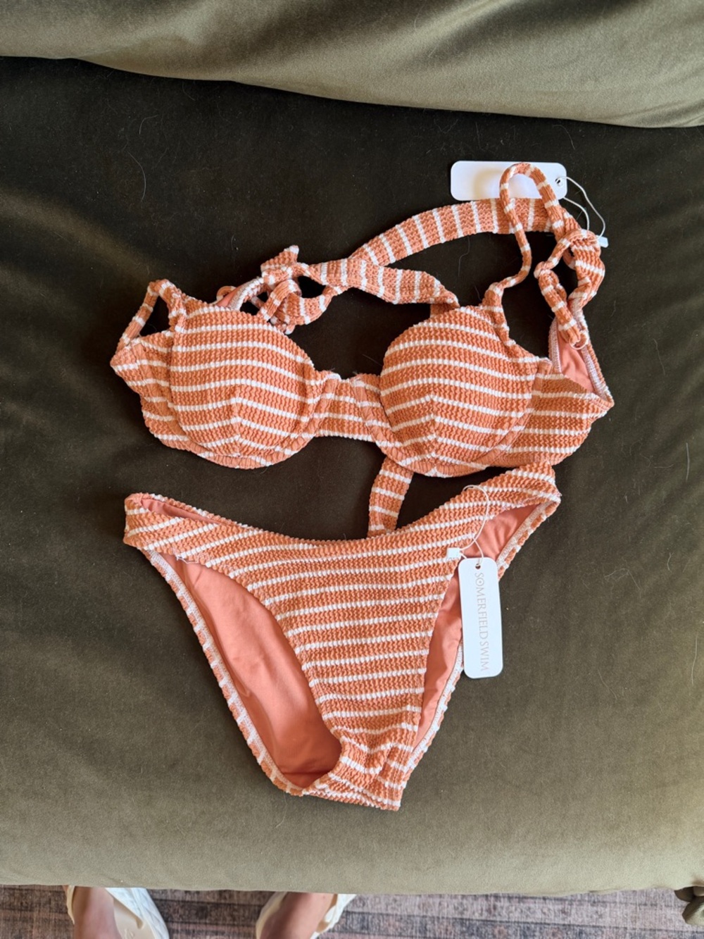 Somerfield Swim Orange and White Striped Textured Bikini